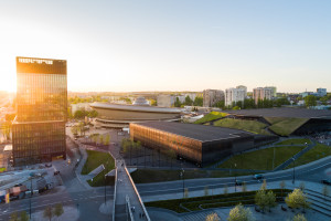 Międzynarodowe Centrum Kongresowe i Spodek oraz biurowiec .KTW