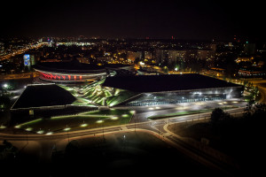 Międzynarodowe Centrum Kongresowe i Spodek nocą